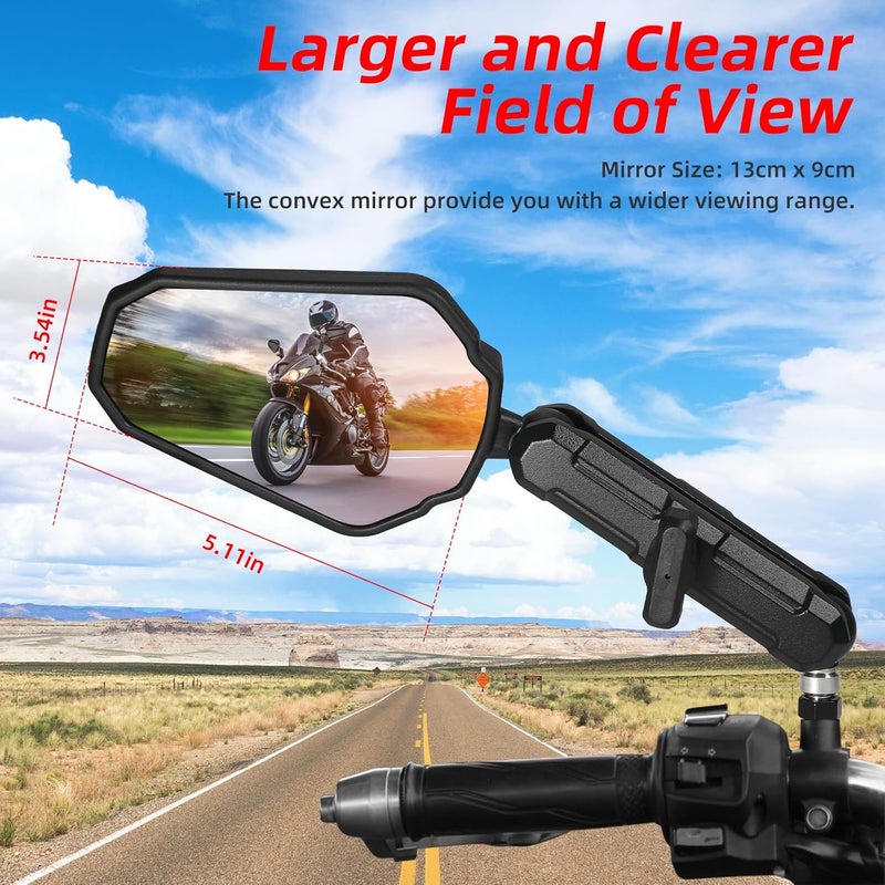 OFIG Adventure Motorcycle Mirrors, Adjustable Motorcycle Side Mirrors with 7/8" Handlebar Mount 8mm 10mm Screws Fit for Scooter Moped Dirt Bike Quad - Image 2
